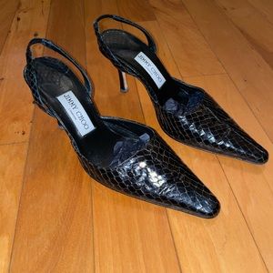 Jimmy Choo black sling back shoes.